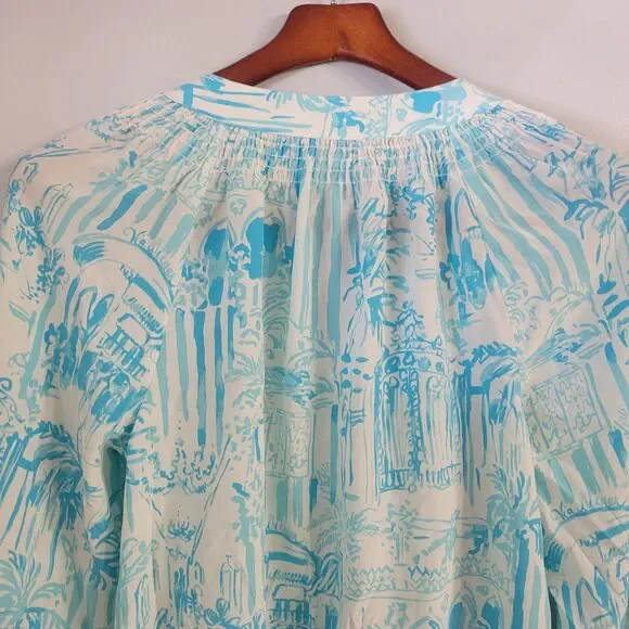Lilly Pulitzer Aqua and White Tropical Blouse - Picture 3 of 10